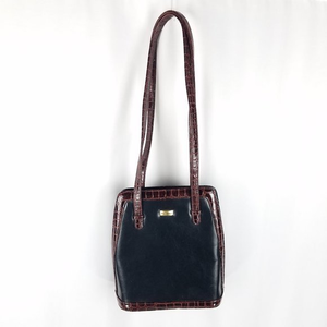 Via Piaggi bag black body w/brown croc print trim‎ vegan shoulder